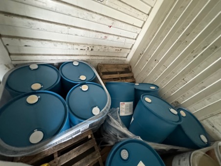 damaged drums of hydrogen peroxide