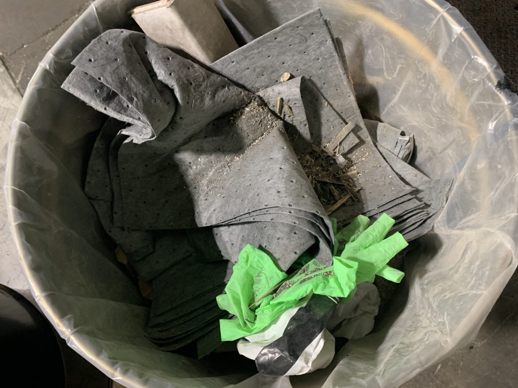 OTS Drum for collected waste and used supplies during spill incident with flammable paint