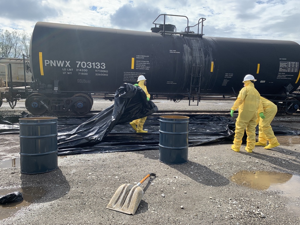 a berm was created with oil dry to contain a spill