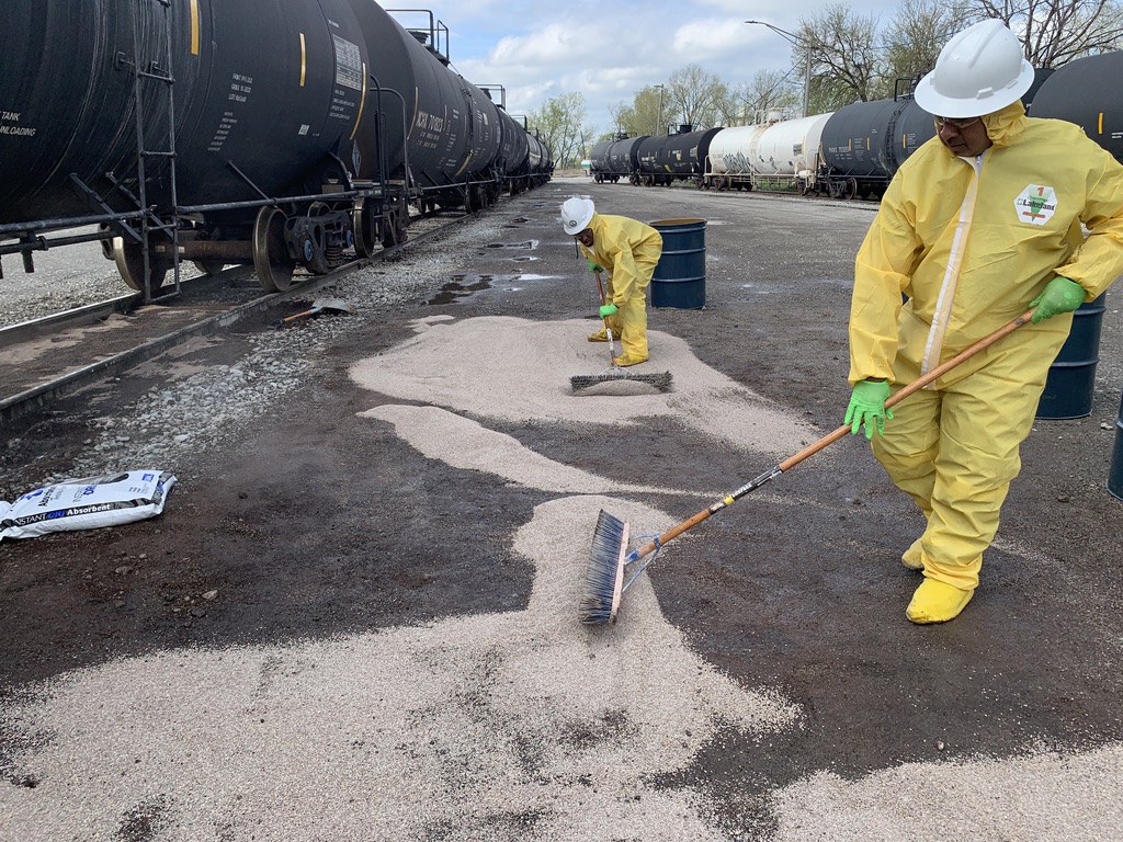 absorption methods by clean up crew for spill remediation on site